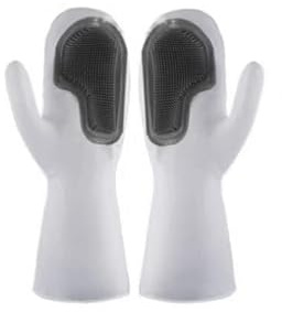 Multifunktionale Magic Brush Handschuhe Haushalt Geschirrspülhandschuhe Wiederverwendbare Handwaschhandschuhe mit Schleifbürste, Schwamm Reinigungsschaum Handschuhe (Grau)