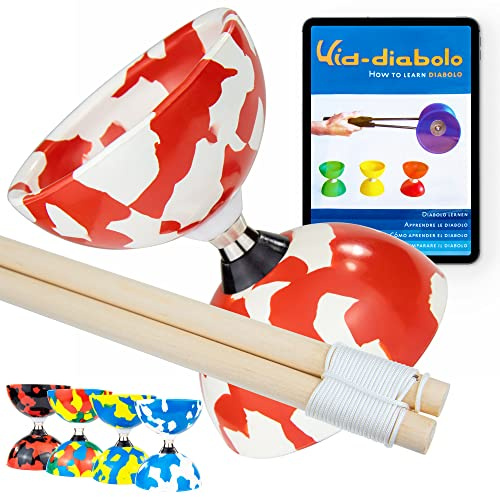 Juggle Dream Jester Diabolo jongleringsset med Diabolo kullager, träpinnar och onlineinlärningsvideo (röd/vit)