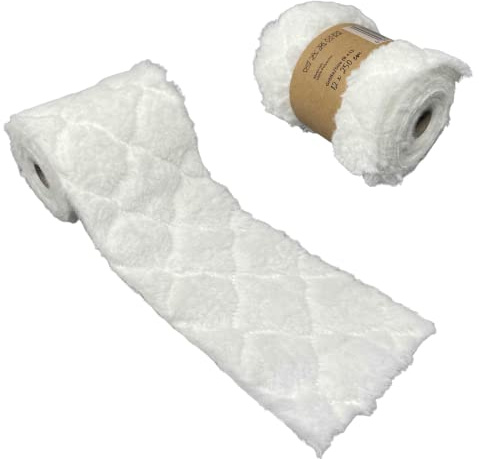 Fellband 12 x 250cm Steppmuster, wattiert Kunstfell Dekoband (Weiß) | Fellimitat mit Rauten Muster, flauschiges Tischband, nahtlos, für DIY, Nähen, Basten, Winter Deko, Tischdeko, Felldeko