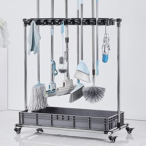 Porta scopa mobile Appendi metti rastrelliere Portascope, pavimento piedi pesante acciaio inossidabile organizzatore organizzatore carrello per cucina per garage bagno armadio da bagno giardino ( Size