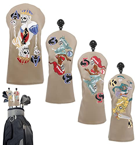Qihuyi Golfschlägerhülle Totenkopf | Stickerei-Golfschlägerhauben mit,4 Stück Golf-Eisen-Schlägerkopfbezüge, Stretch-Schutzhüllen-Set für die meisten -Golfschläger