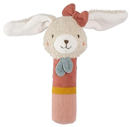 Fehn Hochet bébé NATUR Jouet Lapin - Jouet de motricité avec hochet pour attraper, câliner - en coton issu de l'agriculture biologique - pour bébés et jeunes enfants à partir de 0+ mois