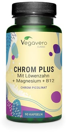 Chrom Kapseln | Hochdosiert: 250 μg Chrom-Picolinat | Mit Magnesium, B12, Arischockenextrakt | Für den Blutzuckerspiegel* | Deutsche Produktion von Vegavero | Ohne Zusatzstoffe | 90 Stück