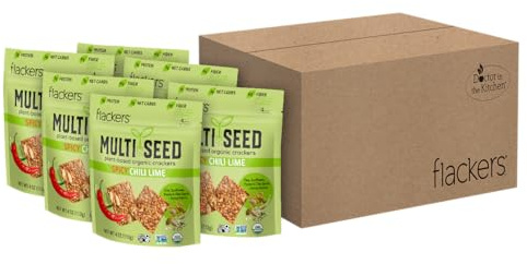 Flackers Organic Spicy Chili Lime Multi-Seed Crackers, 4 Ounce 6-Pack, Gluten Free, Non GMO, Vegan, Keto Snack, 5g Protein, 6g Fiber, 3g Net Carbs