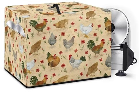 NETILGEN Housse pour trancheuse de cuisine en tissu imperméable et résistant à la poussière avec poche latérale et poignée supérieure, fleur de poulet, jaune