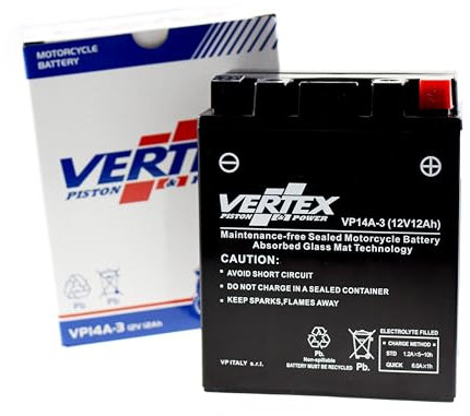 Vertex VP14A-3 Sealed AGM Motorcycle/Powersport Battery, 12V, 3Ah, CCA (-18) 210, Replaces: CB14L-A2/CB14L-B2, YB14L-A2 Perfect battery for Motorcycle, ATV's, Personal Watercraft and Snowmobiles