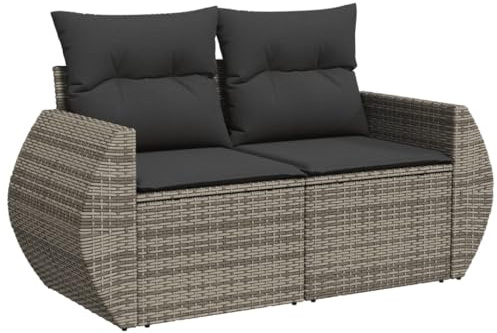 vidaXL Gartensofa 2-Sitzer mit Kissen Grau Poly Rattan