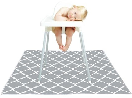 Treer Unterlage Hochstuhl 130x130cm, Baby Hochstuhl Bodenmatte Spritzmatte für Unter Hochstuhl Wasserdicht rutschfest Bodenschutzmatte Karikatur Krabbelmatte Faltbar Baby Spielmatte (Geometrie)
