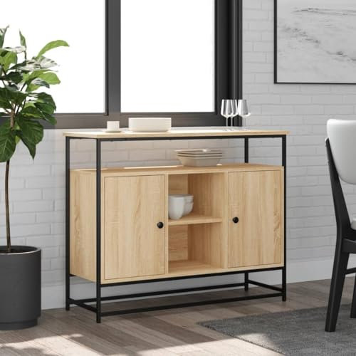 HETFTJN Sideboard, Buffetschrank Besenschrank Eckschrank Flurschrank Geeignet für Office Wohnzimmer Badezimmer Küchenzeile Sonoma-Eiche 100x35x80 cm Holzwerkstoff