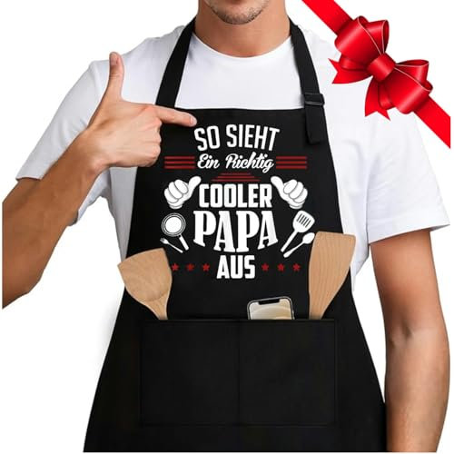Jbniuay Papa Geschenk - Vatertagsgeschenk Kochschürze Papa Geschenk Schürze für Papa Grillschürze Verstellbare Backschürze Geschenk für Geburtstag, Weihnachten Vatertag
