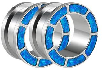 ANAZOZ 14mm Flesh Tunnel, Single Flared Tunnel Schraubverschluss mit Opal, Tunnel Edelstahl Ohrringe Piercing 2 Stück