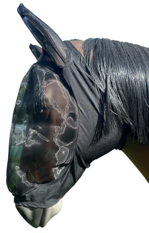 Brama West Fliegenmaske mit Ohren Anti-Fly - Pferdemaske Fliegenhaube - Schwarz, Gr. XFull