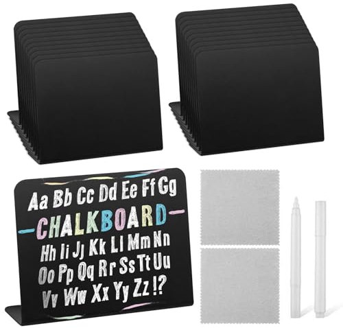 Pasdrucn 20 Stück Kleine Kreidetafel Aufsteller, L-Form/V-Form Preisschilder Aufsteller, Schwarz Preisschilder Aufsteller, Buffet Zubehör, Tischaufsteller,Namensschild Aufsteller (L Form)