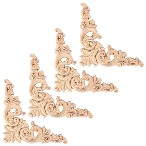ZONADAH - 4 applique angolari intagliate in legno intagliato, 8 x 8 cm, decalcomanie decorative decorative per porte, armadi, finestre, specchi, mobili e scale