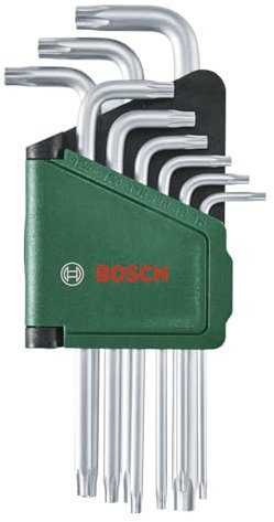 Bosch Set de 9 clés Torx (clés multitâches en acier S2 TX8-TX40 côté long surface antirouille, barrette de rangement)