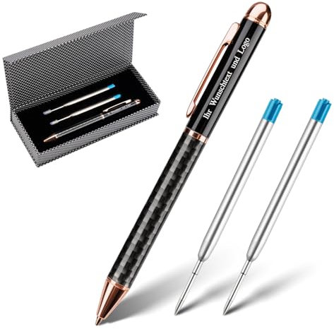 Gravurmaster Personalisierter Kugelschreiber mit Gravur,Silber Drehkugelschreiber Set mit 2Ersatzminen/Geschenkbox,Individueller Werbekugelschreiber mit Name/Logo für Firmen,Hochzeiten,Blau Tinte