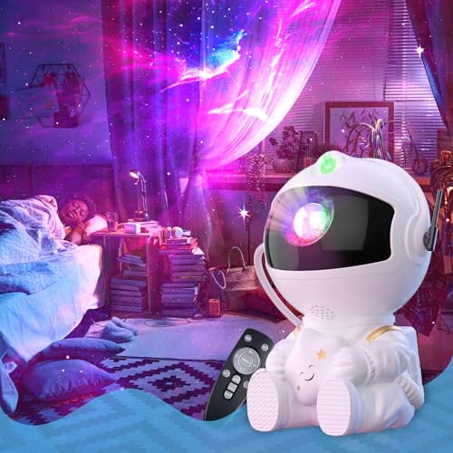 Proyector Astronauta de Estrellas Galaxia - Luz Nocturna Infantil, Lampara Astronauta Proyector con Control Remoto y Rotación 360°, Regalo Ideal para Niños y Adultos