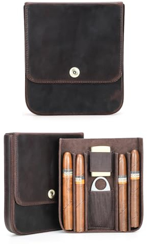 Hiram Cigarrfodral äkta läder cigarr humidor bärbar multifunktionell cigarr reselåda tobaksrör förvaringspåse för män, 5021-kaffe, For 4 Cigars, vintage