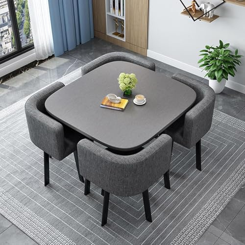Generisch Modernes rundes/quadratisches Esstisch-Set mit 4 Stühlen Mode Multifunktional Küchentisch Set aus Holz für Wohnzimmer Empfangs Konferenztisch,09