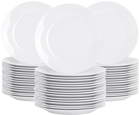 Argon Tableware 48x White Wide Rimmed Dessert/Small Dinner Plate 19cm (7.5) - Desert Serving Dinner Set Bread Plate - Microwave and Dishwasher Safe