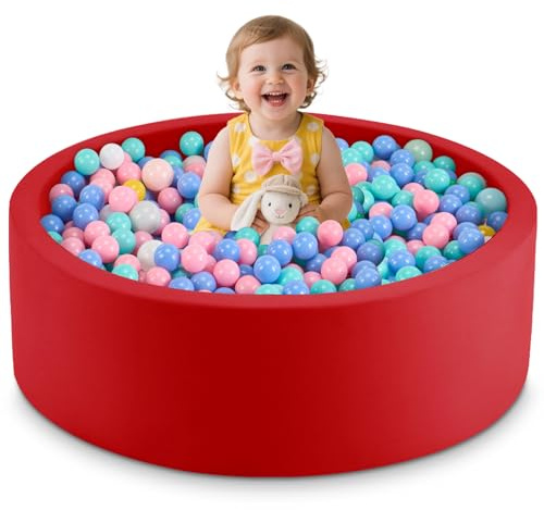Aunekiv Bällebad für Baby ab 1 Jahr, Rundes Weiches Schaumstoff-Bällebad ohne Bälle, 90x30 cm Bällepool Spielzeug für Kleinkinder, Rot