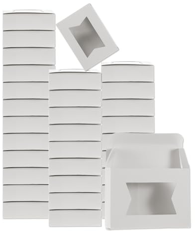 QUARKZMAN 32 Stück Seifenverpackungsschachteln 2,8x3,8x1,2 Zoll Kraftseifenschachtel mit Fenster geschenkschachtel für Bäckerei Süßigkeitenverpackung Schmuckdisplay (Spezielle Form, Weiß)