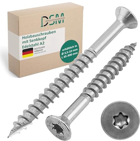DSM – Holzbauschrauben 6 x 120 mm – Senkkopf mit Torx TX25 – 25 Stück | Edelstahl A2 – ETA-Zulassung [TrueSpec] Unterkopfverstärkt mit Fräsrippen, Cut-Spitze & Schneidkerbe, Spanplattenschrauben