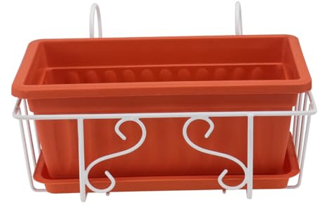 POPETPOP 1 Set Railing Hanging Flower Rack Balcony Planting Box Plastic Flower Trough for Home Balcony Office Decor Dark Red