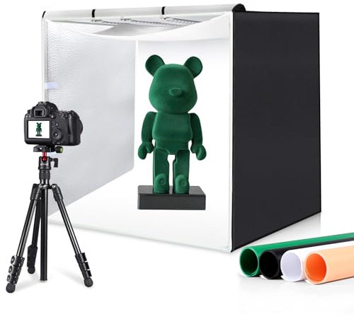 PULUZ Scatola fotografica 80 x 80 cm, 32 pollici, professionale dimmerabile, con 3 strisce luminose mobili, 234 luci LED da 90 W e 4 backdrops in PVC, per grandi fotografie di prodotti