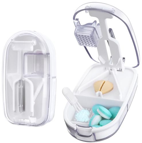 Alyvisun Pill Cutter for Small or Large Pills, Portable Pill Splitter & Tablet Cutter, V-Shaped Cutting with Grinding, Auto Slides Out Pill, Safety Blade Guard & Sliding Storage (Transparent)