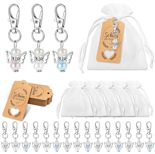 Amlope 30 Stk Schutzengel Anhänger mit Organza Beutel Kraftpapier Abschiedsgeschenk Gastgeschenke Hochzeitsdekoration Engelanhänger für Hochzeit, Taufe, Weihnachten, Geburtstag, Konfirmation