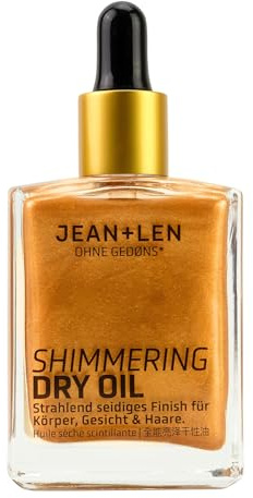 Jean & Len Shimmering Dry Oil, apporte un éclat bronze, huile sèche nourrissante pour le corps, le visage et les cheveux, parfum floral, sans parabènes & silicones, végane, 50 ml