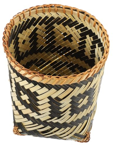 Bamboo Woven Wastebasket for Home, Creative Decorative Storage Basket | Eco-friendly Natural Material, Compact Space-Saving Design, Versatile Household Use, Pattern