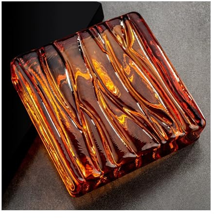 High Transparency Colored Glass Blocks Ice Crystal Textural Sided Glasses Bricks for Bathroom Bedroom Wall Partitions(Orange)
