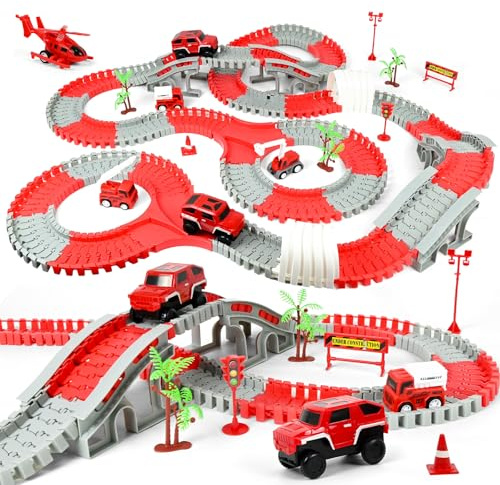 HERMORRYSS Piste da Corsa per Bambini, Pista Auto Flessibile con 6 Auto Giocattolo, 300+ Pezzi Set di Pista Macchinine Giocattolo, 360° Pista in Flessibile Ferrovia, Regali per Bambini dai 3+ Anni