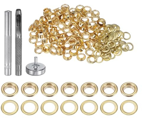 TA-VIGOR 100Pcs 5mm Copper Grommet Kit with Eyelets and Punch Tools, Metal Grommets and Eyelet Setter Tool for Leather Clothing Fabric Tarpaulin Canvas Repair DIY Crafts, Gold Tone