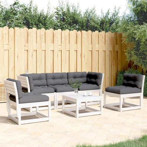 Teenpull 5-TLG. Garten-Sofagarnitur Weiß Massivholz Kiefer, inklusive bequemer Kissen, modulares Lounge-Set für Terrasse, Balkon, Außenbereich