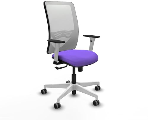 Piqueras y Crespo - Silla Escritorio Blanca y Lila Zulema con Reposabrazos Blancos y Negros, Apoyo Lumbar Regulable en Altura. Equipado con Sincro 3 Posiciones. Blanco/Lila