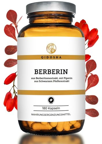 QIDOSHA® Berberin aus pflanzlicher Quelle, KEIN SYNTHETISCHES BERBERIN HCL, 180 Stk/Glas, 500mg Berberin aus Berberitzen-Extrakt je Kapsel, plus Piperin als Bioenhancer, jede Charge laborgeprüft
