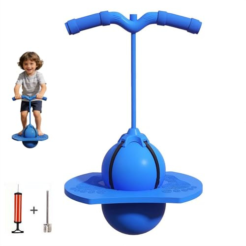 Ball für Erwachsene, Balance-Hüpfball, Springer mit Griff und Bälle, lustiger Pogo-Stick für Kinder, Jungen, Mädchen und Erwachsene, Trainingsfähigkeit (blau)