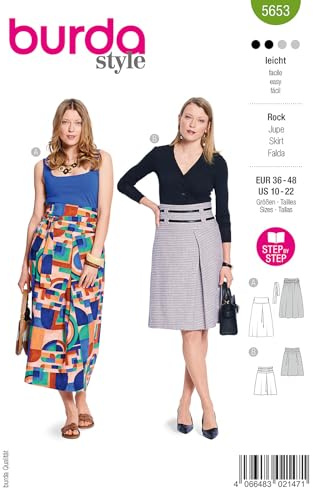 burda style Papier-Schnittmuster Damen Röcke mit Falten #5653 Gr. 36-48 Nählevel: leicht