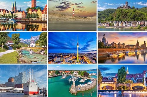 Postkarten-Set Städte in Deutschland - 9 Karten Ansichtskarten Grußkarten | Fotos Bilder aus Berlin Dresden Nürnberg Lübeck Amrum (Nordsee) Berchtesgaden (Bayern) und dem Hamburger Hafen