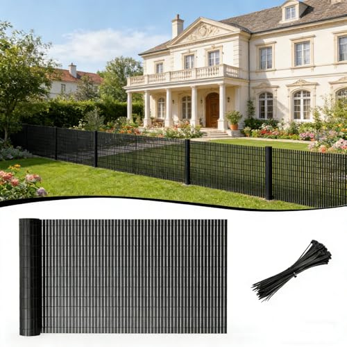 Ferzone PVC Sichtschutzmatte 90x500cm, Sichtschutz Garten Privatsphäre Windschutz, Balkon Sichtschutz Wetterfest Schimmelresistent UV Schutz, Sichtschutzzaun Verstärkung Innen,für Terrasse(Anthrazit)