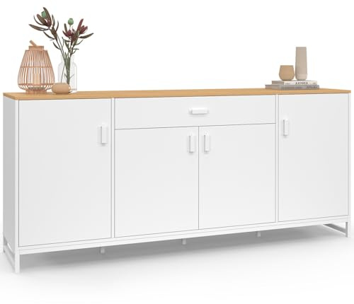 IDMarket - Buffet 180 cm Washington XXL 4 Portes et 1 tiroir Bois et Blanc