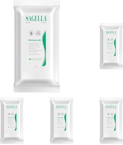 Sagella Active Reinigungstücher: Sanfte Intimpflege speziell angepasst für Frauen während und nach der Schwangerschaft. Erfrischende Reinigungstücher für unterwegs - 15 Stück (Packung mit 5)