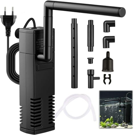 Nimbust Filtre Intérieur Aquarium 4W 200L/H pour Réservoir 40L | Filtration Double, Design Silencieux et Facile à Installer, Idéal pour Eau Douce, Eau Salée et Tortues, Filtration Aquarium