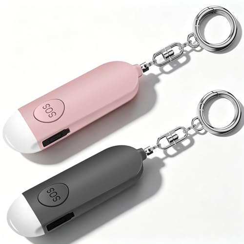 Taschenalarm Selbstverteidigung 130db, 2 Stück USB Wiederaufladbarer Persönlicher Alarm Mit LED-Licht, Panikalarm Sirene Schlüsselanhänger Für Damen Senioren & Mädchen, Notfall Alarm Für Zu Hause