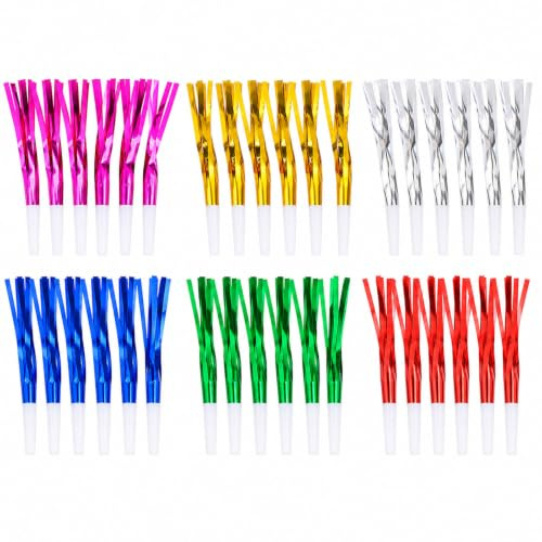 Tinminx 36 Pcs Colourful Party Noise Makers, Metallic Fringe Party Horns for Adult Celebrations, Graduation, New Year, Sports Events and Parties