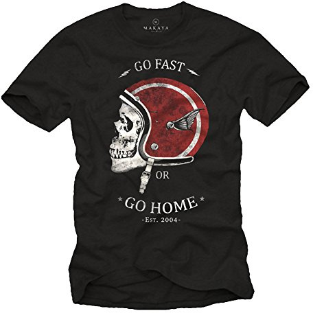 MAKAYA Go Fast OR Go Home - T-Shirt Casco Moto Uomo - Maglietta Motocross Nera XXL