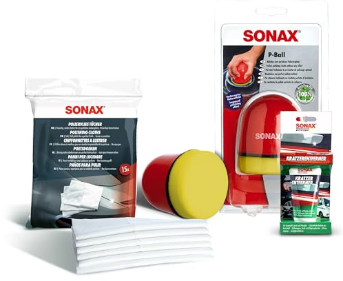 1x 75ml SONAX KRATZERENTFERNER KUNSTSTOFF NANOPRO+ POLIERVLIESTÜCHER+ P-BALL SET